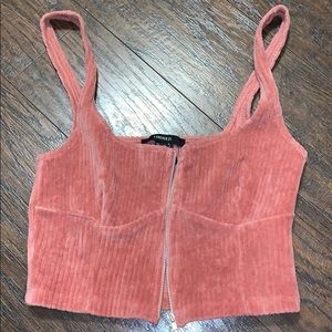 suede zip up crop top